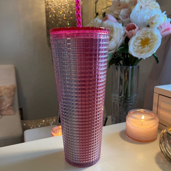 NWT STARBUCKS Iridescent Bling Cold Tumbler.  24 oz, Pink and Neon Pink. - Picture 3 of 8